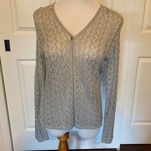 White and Warren Silver Lightweight Cardigan Sweater S